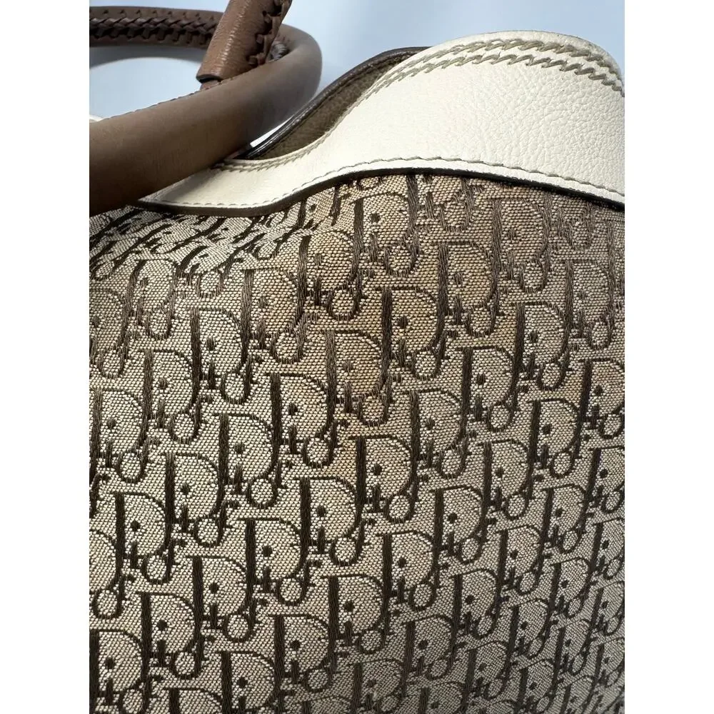 Dior Y2K John Galliano Monogram Detective Frame Beige Canvas Leather Bag